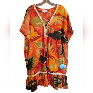 Summer Destiny Plus Sz colorful Tropical/Floral sheer swimsuit cover up. NWT